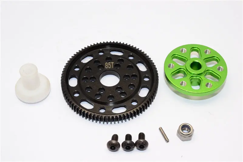 Axial Scx10 & Wraith Steel #45 Spur Gear 48 Pitch 85T + Aluminum Spur Gear Adapter - 1 Set Green 1