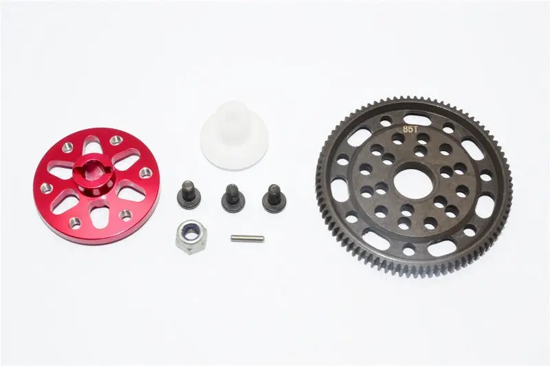 Axial Scx10 & Wraith Steel #45 Spur Gear 48 Pitch 85T + Aluminum Spur Gear Adapter - 1 Set Red 1