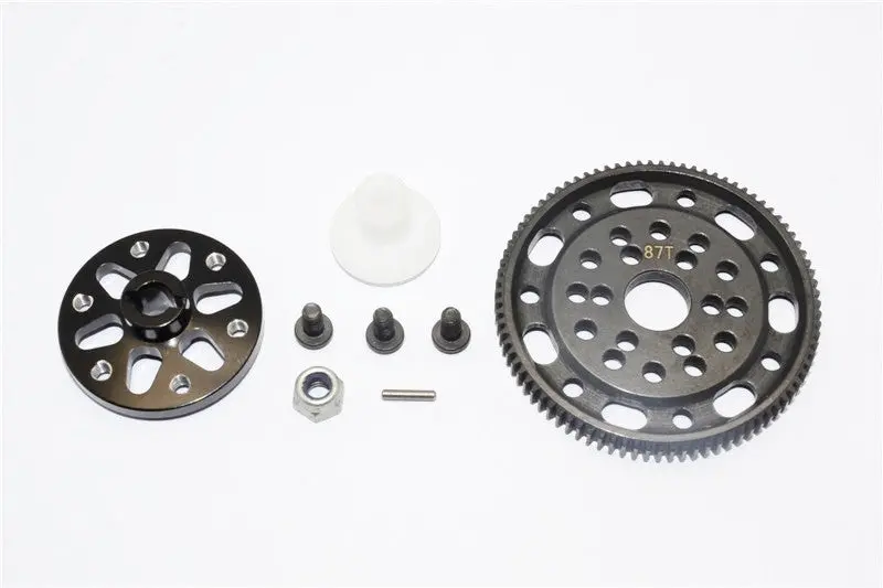 Axial Scx10 & Wraith Steel #45 Spur Gear 48 Pitch 87T + Aluminum Spur Gear Adapter - 1 Set Black 1