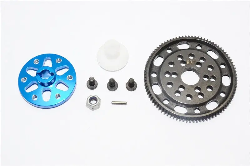 Axial Scx10 & Wraith Steel #45 Spur Gear 48 Pitch 87T + Aluminum Spur Gear Adapter - 1 Set Blue 1