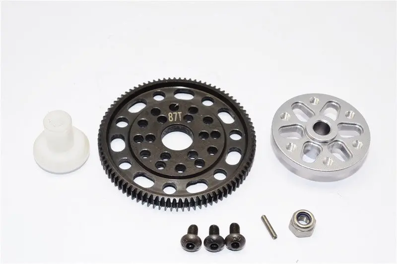 Axial Scx10 & Wraith Steel #45 Spur Gear 48 Pitch 87T + Aluminum Spur Gear Adapter - 1 Set Gray Silver 1