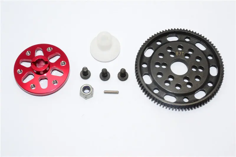 Axial Scx10 & Wraith Steel #45 Spur Gear 48 Pitch 87T + Aluminum Spur Gear Adapter - 1 Set Red 1