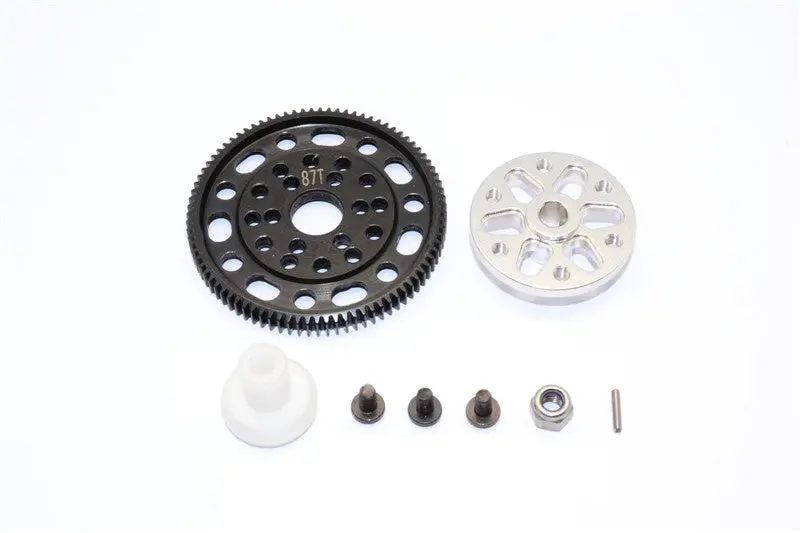 Axial Scx10 & Wraith Steel #45 Spur Gear 48 Pitch 87T + Aluminum Spur Gear Adapter - 1 Set Silver 1