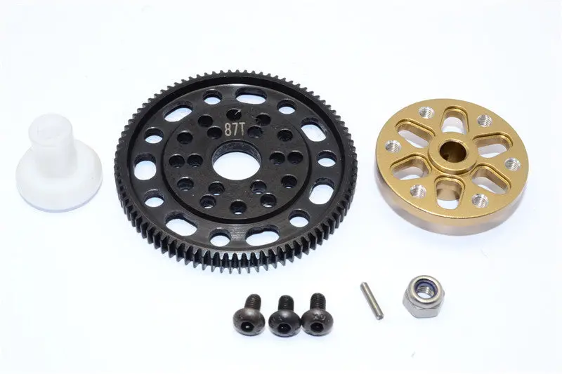 Axial Scx10 & Wraith Steel #45 Spur Gear 48 Pitch 87T + Aluminum Spur Gear Adapter - 1 Set Titanium 1