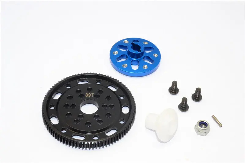 Axial Scx10 & Wraith Steel #45 Spur Gear 48 Pitch 89T + Aluminum Spur Gear Adapter - 1 Set Blue 1