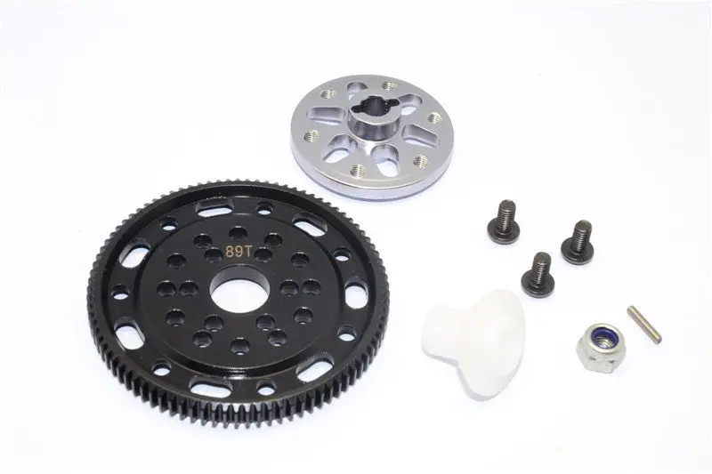 Axial Scx10 & Wraith Steel #45 Spur Gear 48 Pitch 89T + Aluminum Spur Gear Adapter - 1 Set Gray Silver 1