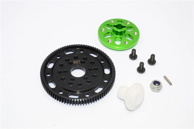 Axial Scx10 & Wraith Steel #45 Spur Gear 48 Pitch 89T + Aluminum Spur Gear Adapter - 1 Set Green 1