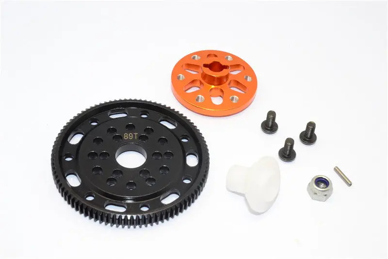 Axial Scx10 & Wraith Steel #45 Spur Gear 48 Pitch 89T + Aluminum Spur Gear Adapter - 1 Set Orange 1