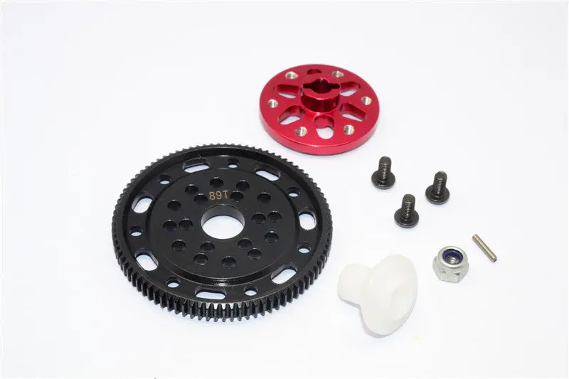 Axial Scx10 & Wraith Steel #45 Spur Gear 48 Pitch 89T + Aluminum Spur Gear Adapter - 1 Set Red 1