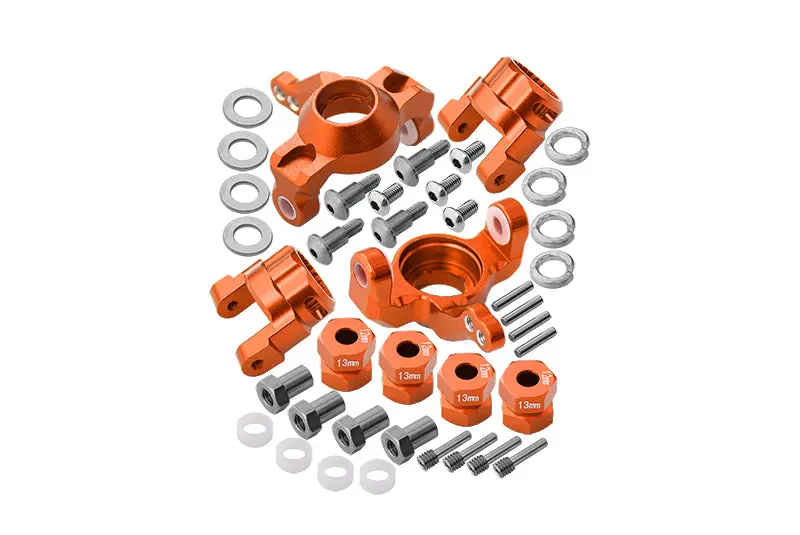 Axial Smt10 Grave Digger (Ax90055) Aluminum Front C-Hub & Knuckle Arm (5 Degree Caster) - 4Pcs Set Orange 1