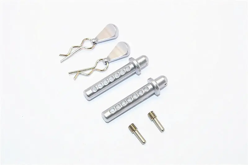 Axial Smt10 Grave Digger (Ax90055) & Max-D (Ax90057) Aluminum Front Body Post With Clip & Mount - 1Pr Set Gray Silver 1