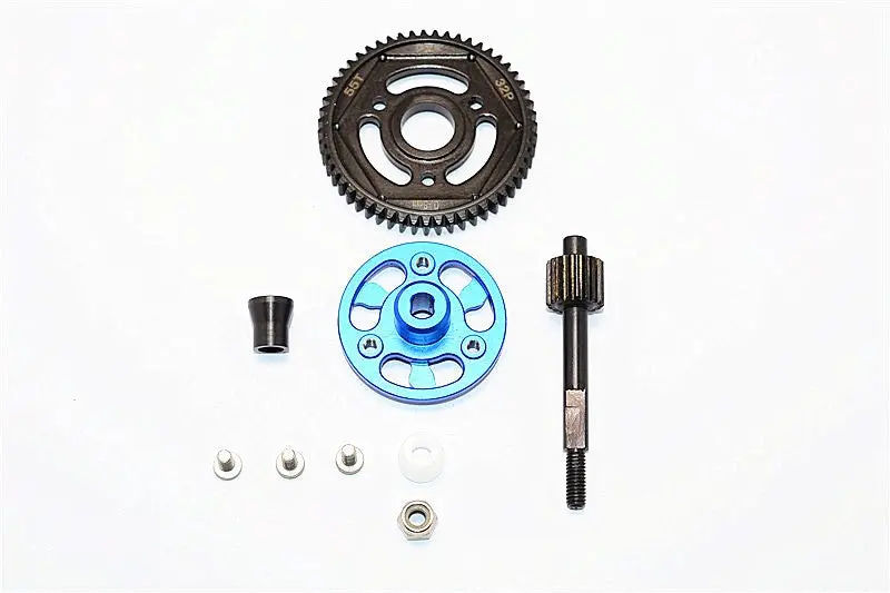 Axial Smt10 Grave Digger (Ax90055) & Max-D (Ax90057) Aluminum Spur Gear Adapter+Steel Gear 55T - 1 Set Blue 1