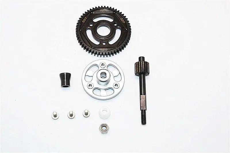 Axial Smt10 Grave Digger (Ax90055) & Max-D (Ax90057) Aluminum Spur Gear Adapter+Steel Gear 55T - 1 Set Gray Silver 1