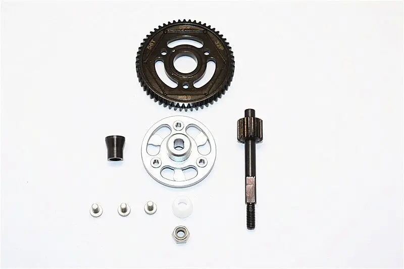 Axial Smt10 Grave Digger (Ax90055) & Max-D (Ax90057) Aluminum Spur Gear Adapter+Steel Gear 56T - 1 Set Gray Silver 1