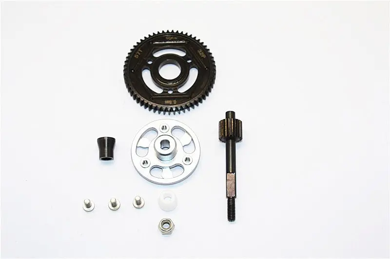 Axial Smt10 Grave Digger (Ax90055) & Max-D (Ax90057) Aluminum Spur Gear Adapter+Steel Gear 57T - 1 Set Gray Silver 1