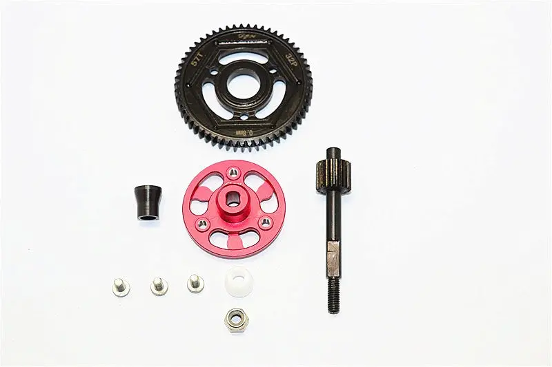 Axial Smt10 Grave Digger (Ax90055) & Max-D (Ax90057) Aluminum Spur Gear Adapter+Steel Gear 57T - 1 Set Red 1