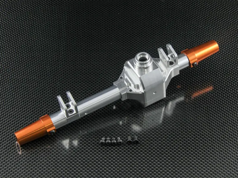 Axial Wraith Aluminum Front/Rear Axle Housing & Axle Adapter - 4 Pcs Set Silver + Orange 1