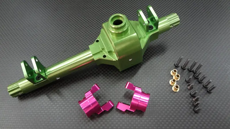Axial Wraith Aluminum Front/Rear Axle Housing & C-Hub - 4 Pcs Set Green + Pink 1