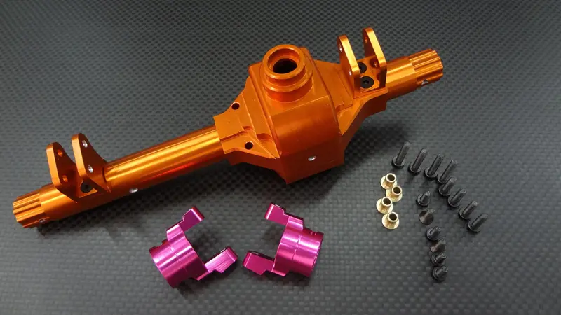 Axial Wraith Aluminum Front/Rear Axle Housing & C-Hub - 4 Pcs Set Orange + Pink 1