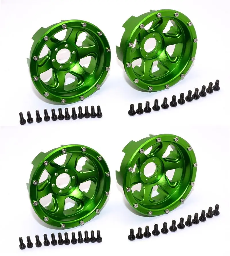 Axial Yeti Aluminum Front/Rear 2.2 Wheels Beadlock (6 Poles Swirl) - 2Pr Set Green 1