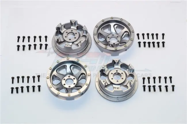 Axial Yeti Aluminum Front/Rear 2.2 Wheels Beadlock (6 Poles Swirl) - 2Prs Set Gray Silver 1