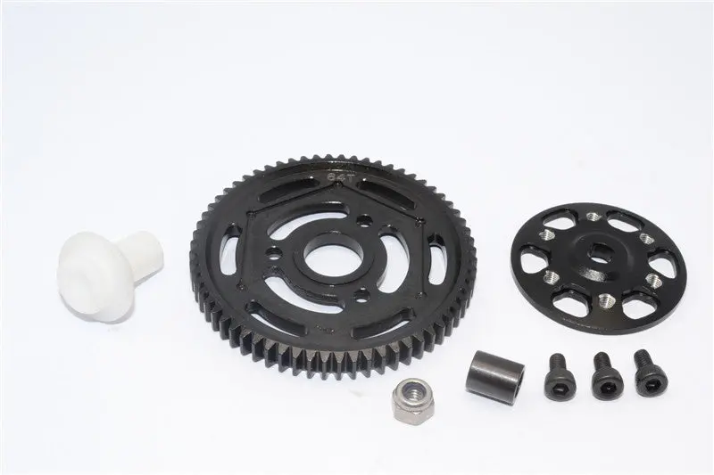 Axial Yeti Aluminum Spur Gear Adapter + Steel Spur Gear 32 Pitch 64T - 2 Pcs Set Black 1