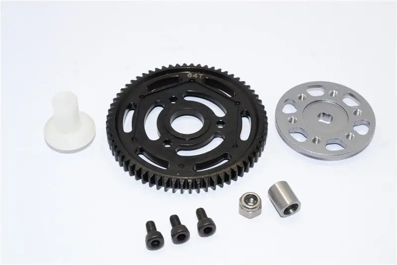 Axial Yeti Aluminum Spur Gear Adapter + Steel Spur Gear 32 Pitch 64T - 2 Pcs Set Gray Silver 1