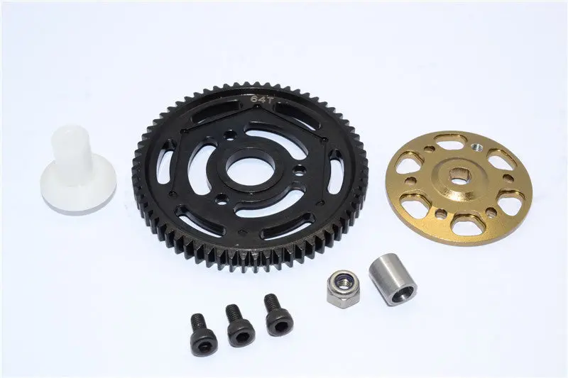 Axial Yeti Aluminum Spur Gear Adapter + Steel Spur Gear 32 Pitch 64T - 2 Pcs Set Titanium 1