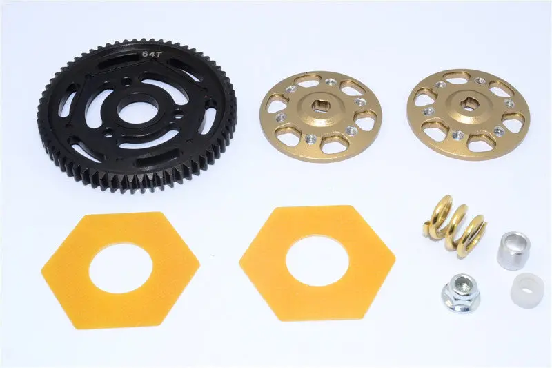 Axial Yeti Aluminum Spur Gear Adapter + Steel Spur Gear 32 Pitch 64T + Fibre Slipper Pad - 5 Pcs Set Titanium 1