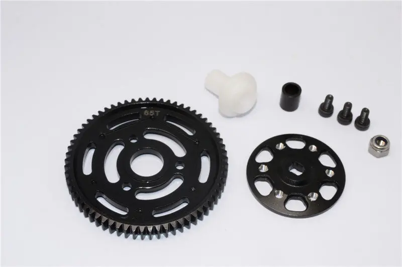 Axial Yeti Aluminum Spur Gear Adapter + Steel Spur Gear 32 Pitch 65T - 2Pcs Set Black 1