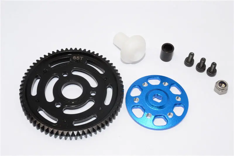 Axial Yeti Aluminum Spur Gear Adapter + Steel Spur Gear 32 Pitch 65T - 2Pcs Set Blue 1