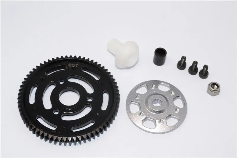 Axial Yeti Aluminum Spur Gear Adapter + Steel Spur Gear 32 Pitch 65T - 2Pcs Set Gray Silver 1