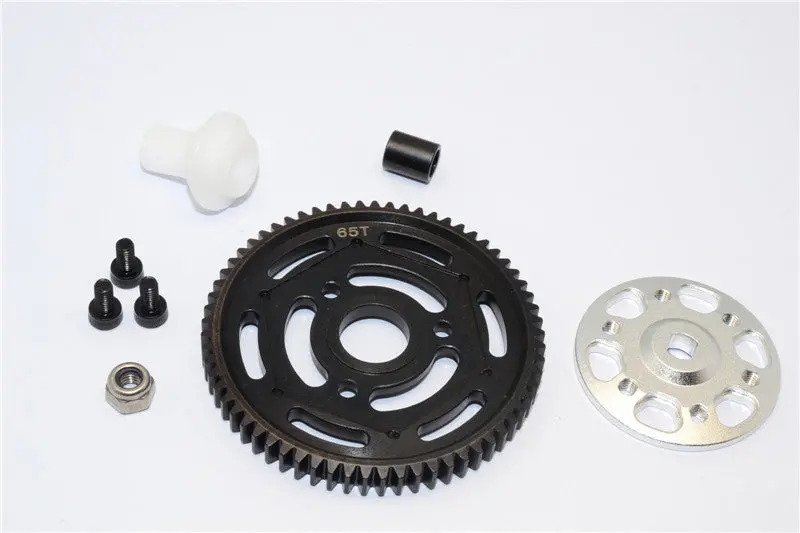 Axial Yeti Aluminum Spur Gear Adapter + Steel Spur Gear 32 Pitch 65T - 2Pcs Set Silver 1