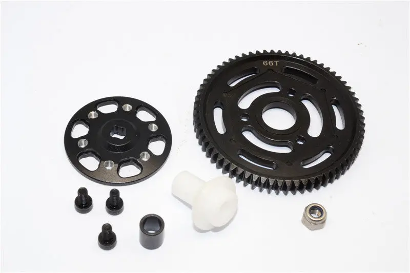 Axial Yeti Aluminum Spur Gear Adapter + Steel Spur Gear 32 Pitch 66T - 2Pcs Set Black 1