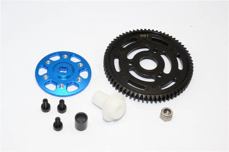 Axial Yeti Aluminum Spur Gear Adapter + Steel Spur Gear 32 Pitch 66T - 2Pcs Set Blue 1