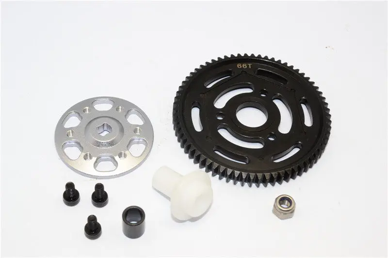 Axial Yeti Aluminum Spur Gear Adapter + Steel Spur Gear 32 Pitch 66T - 2Pcs Set Gray Silver 1