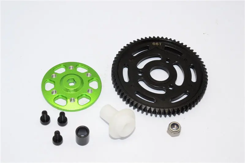 Axial Yeti Aluminum Spur Gear Adapter + Steel Spur Gear 32 Pitch 66T - 2Pcs Set Green 1