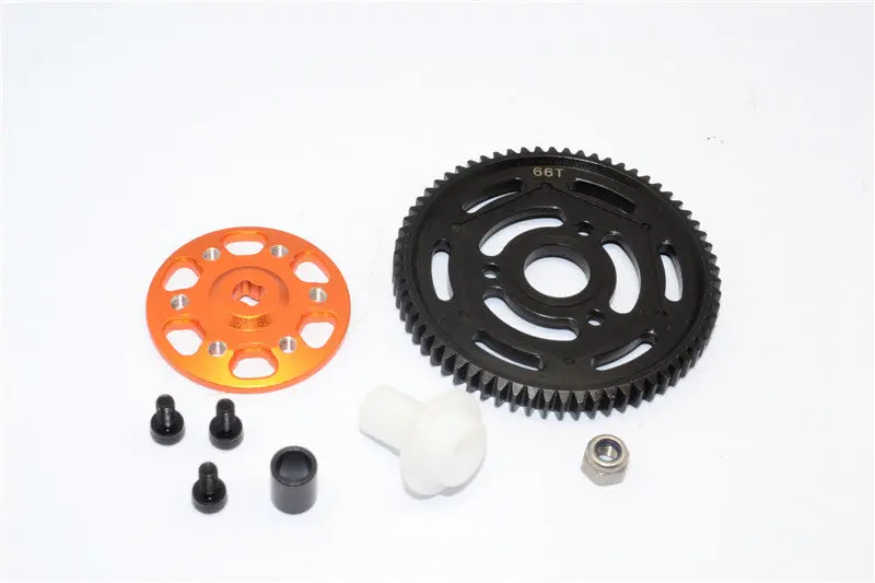 Axial Yeti Aluminum Spur Gear Adapter + Steel Spur Gear 32 Pitch 66T - 2Pcs Set Orange 1