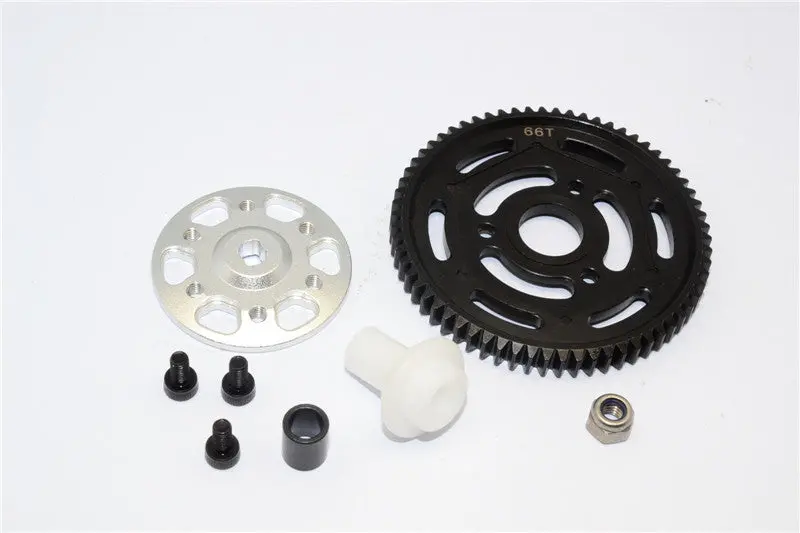 Axial Yeti Aluminum Spur Gear Adapter + Steel Spur Gear 32 Pitch 66T - 2Pcs Set Silver 1