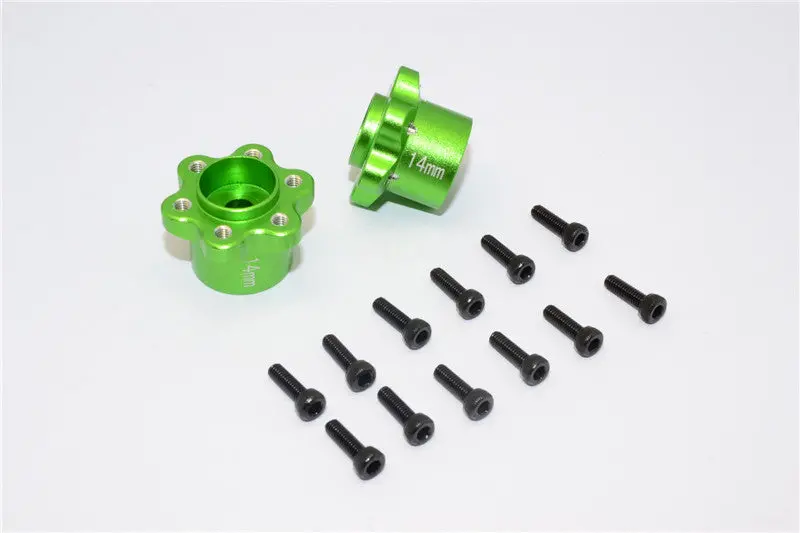Axial Yeti, Exo, Wraith & Scx10 Aluminum 2.2 Wheel Hub Adapters (14Mm Thickness) - 1Pr Set Green 1