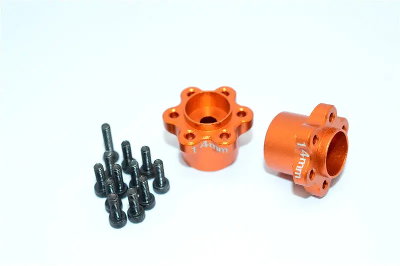 Axial Yeti, Exo, Wraith & Scx10 Aluminum 2.2 Wheel Hub Adapters (14Mm Thickness) - 1Pr Set Orange 1