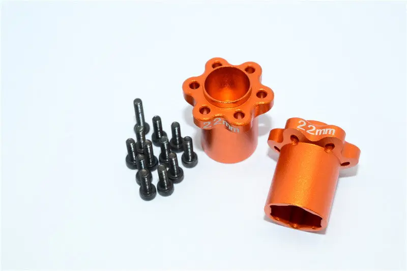 Axial Yeti, Exo, Wraith & Scx10 Aluminum 2.2 Wheel Hub Adapters (22Mm Thickness) - 1Pr Set Orange 1