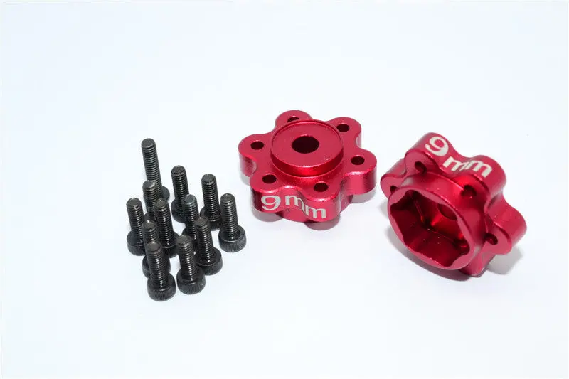 Axial Yeti, Exo, Wraith & Scx10 Aluminum 2.2 Wheel Hub Adapters (9Mm Thickness) - 1Pr Set Red 1