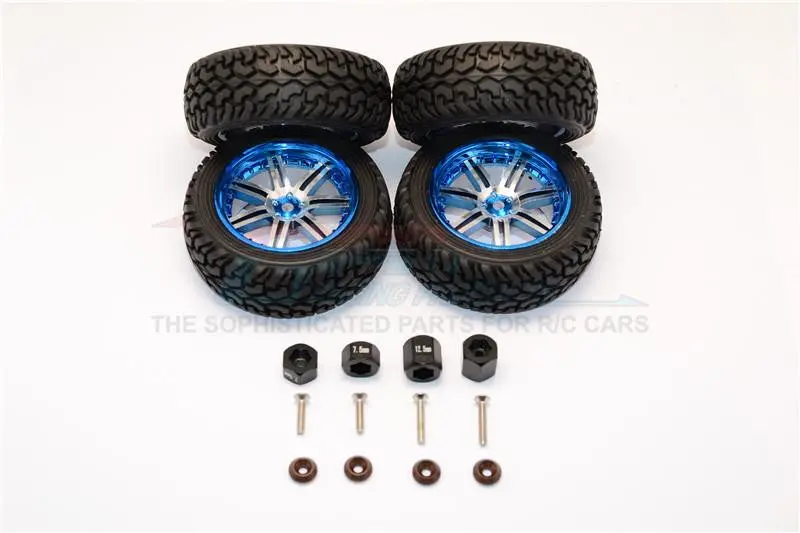 Axial Yeti Jr. Score Trophy Truck (Ax90052) Aluminum Front & Rear Hex Adapters + Wheels & Tires - 16Pcs Set Black 1