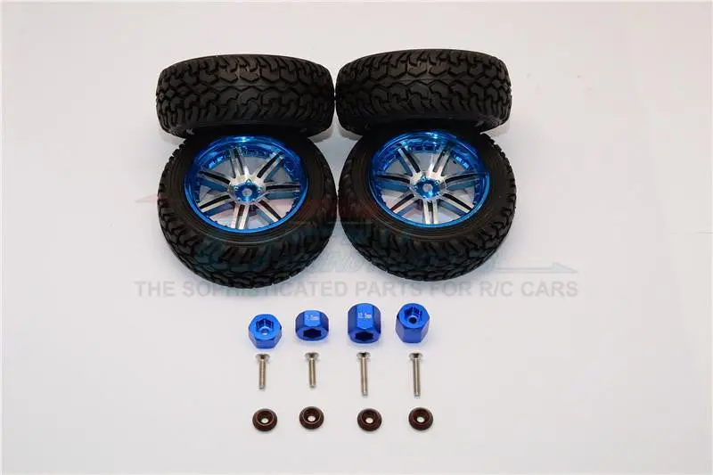 Axial Yeti Jr. Score Trophy Truck (Ax90052) Aluminum Front & Rear Hex Adapters + Wheels & Tires - 16Pcs Set Blue 1