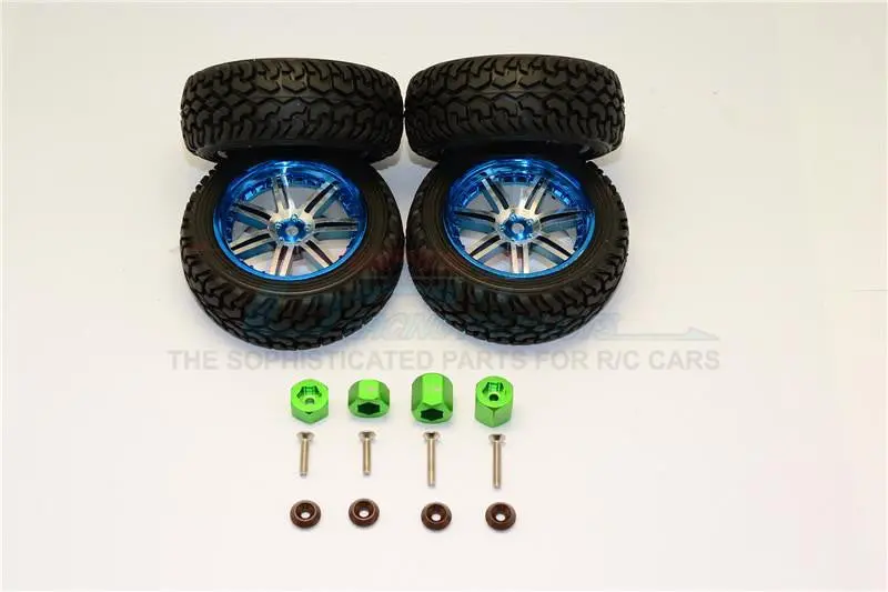 Axial Yeti Jr. Score Trophy Truck (Ax90052) Aluminum Front & Rear Hex Adapters + Wheels & Tires - 16Pcs Set Green 1