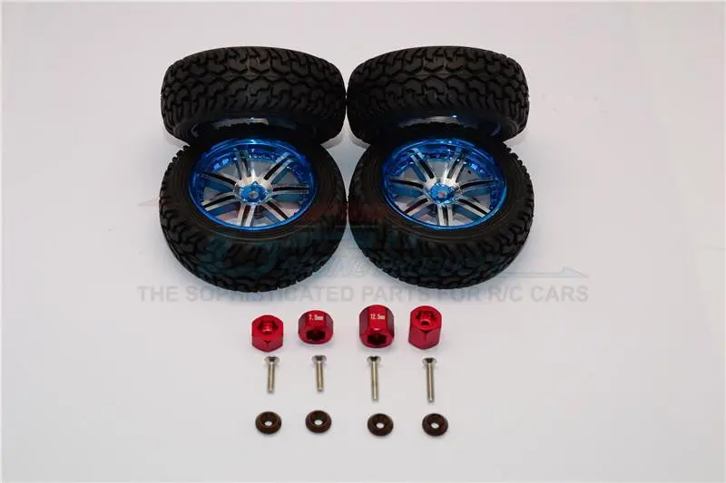 Axial Yeti Jr. Score Trophy Truck (Ax90052) Aluminum Front & Rear Hex Adapters + Wheels & Tires - 16Pcs Set Red 1