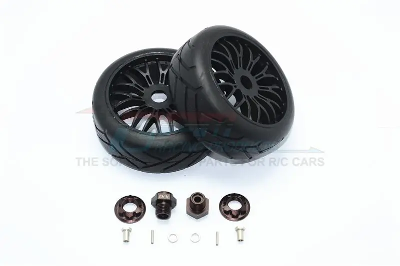 Axial Yeti Rock Racer Aluminum 8Mm Front Hex Adapters + Rubber On-Road Radial Tires With Plastic Wheels - 1Pr Set Brown 1