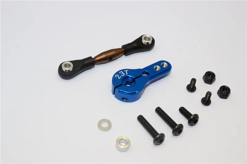 Axial Yeti Spring Steel Anti-Thread Tie Rod With Aluminum Servo Horn For 23T Spline Output Shaft - 1 Set Blue 1