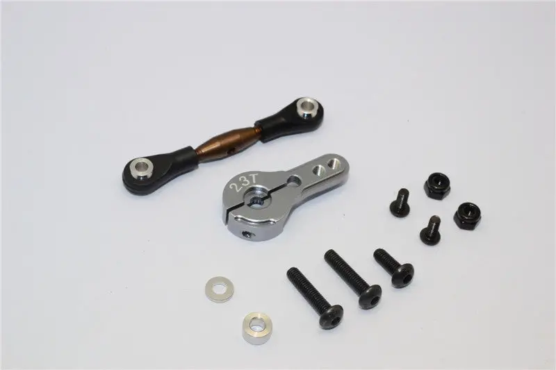 Axial Yeti Spring Steel Anti-Thread Tie Rod With Aluminum Servo Horn For 23T Spline Output Shaft - 1 Set Gray Silver 1